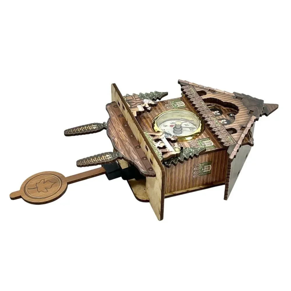 Miniature Wooden Quartz Cuckoo Clock Germany Woodcutters Log Sawing Chalet